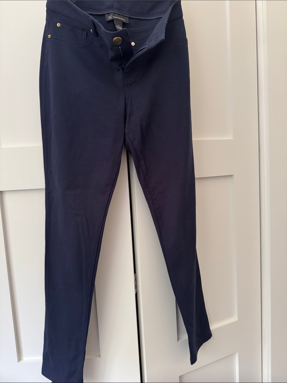 INC International Concepts Navy Pull-On Stretch Leggings with Faux Pockets